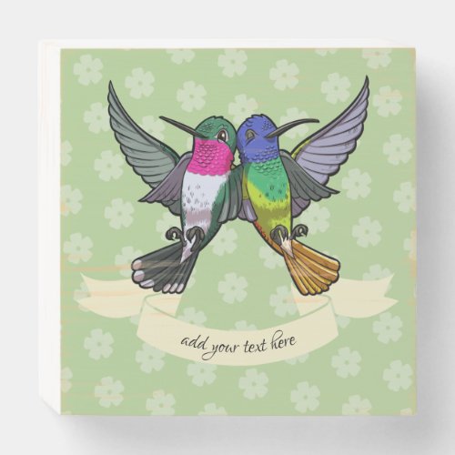 Two Colorful Hovering Hummingbird Friends Cartoon Wooden Box Sign