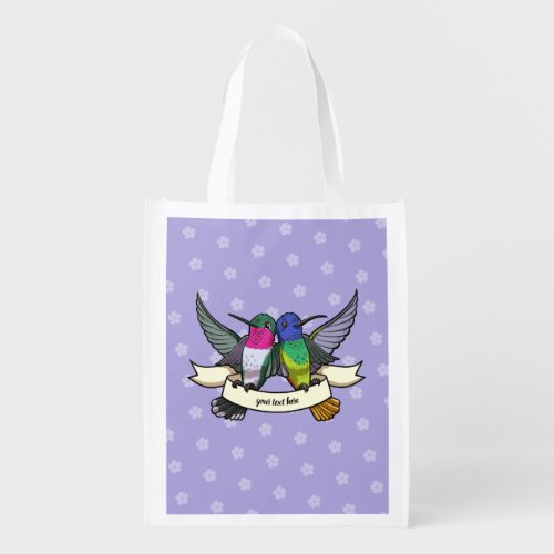 Two Colorful Hummingbird Friends Cartoon Grocery Bag