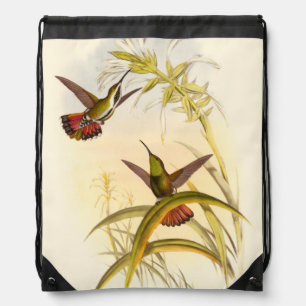 Two Colorful Hummingbirds Aiming for Same Flower Drawstring Bag