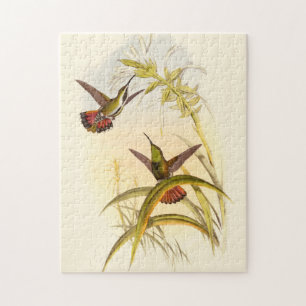 Two Colorful Hummingbirds Aiming for Same Flower Jigsaw Puzzle