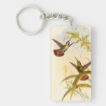 Two Colorful Hummingbirds Aiming for Same Flower Keychain