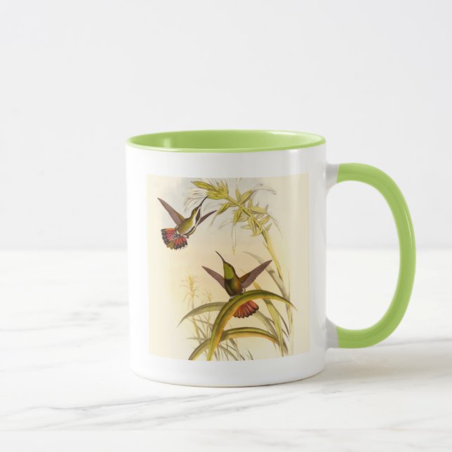 Two Colorful Hummingbirds Aiming for Same Flower Mug (Right)