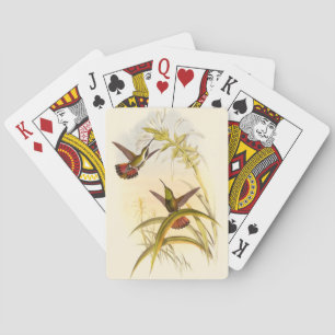 Two Colorful Hummingbirds Aiming for Same Flower Poker Cards