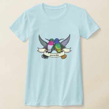 Two Colorful Hummingbirds With Ribbon Cartoon T-shirt by NoodleWings at Zazzle