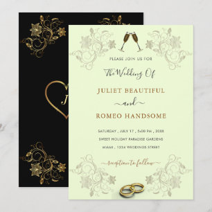 Two Colors Black Gold Rings Wedding Invitation