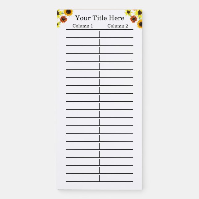 Two Column Sunflowers Lined Notepads (Front)