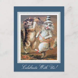 Two Confetti-Tossing Cats Party Invitation