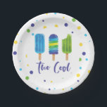 Two Cool 2nd Birthday blue green Paper Plates<br><div class="desc">Watercolor ice pos Two Cool 2nd birthday party sticker in blue and green colors.</div>