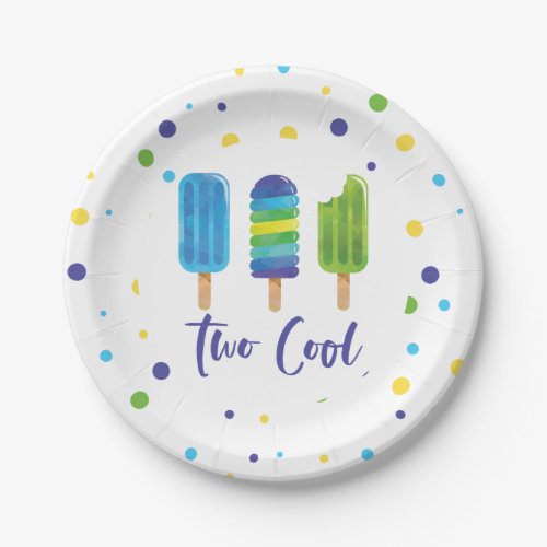 Two Cool 2nd Birthday blue green Paper Plates