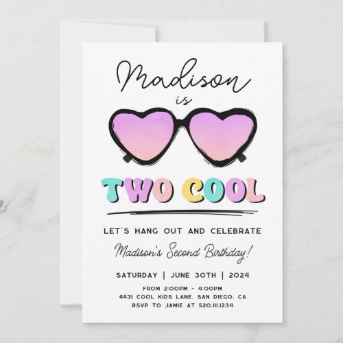 Two Cool 2nd Birthday Girl Party Invitation