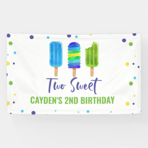 Two Cool 2nd Birthday Ice Pop Blue Green Banner