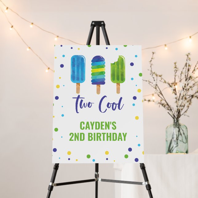 Two Cool 2nd Birthday Ice Pop Blue Green Foam Board (In Situ (Stand))