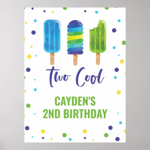 Two Cool 2nd Birthday Ice Pop Blue Green Poster