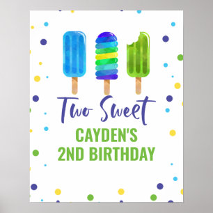 Two Cool 2nd Birthday Ice Pop Blue Green Poster
