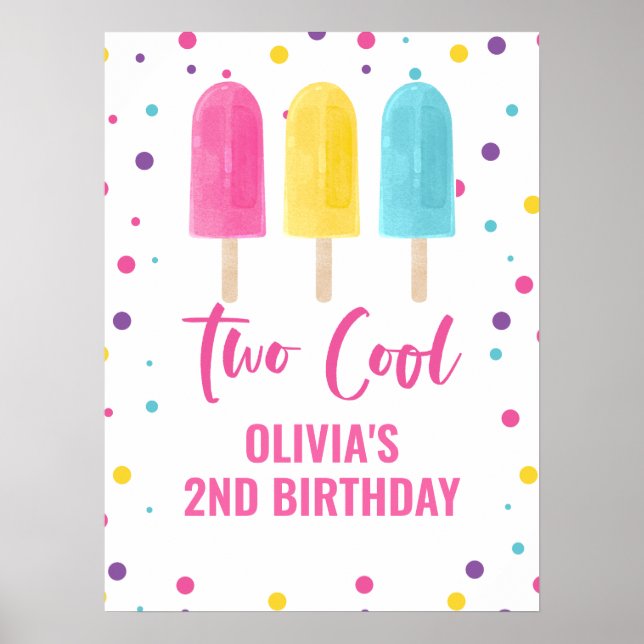 Two Cool 2nd birthday Rainbow Ice Pop Poster (Front)