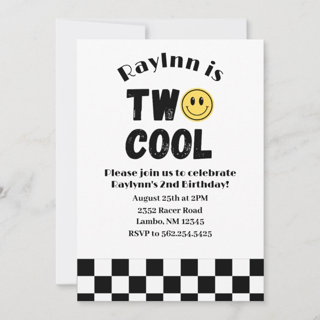 Two Cool 2nd Birthday Retro Smile Checkerboard Invitation (Front)