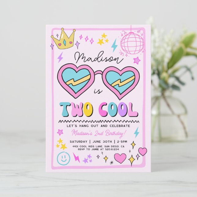 Two Cool 2nd Birthday Sunglasses Party Invitation (Standing Front)