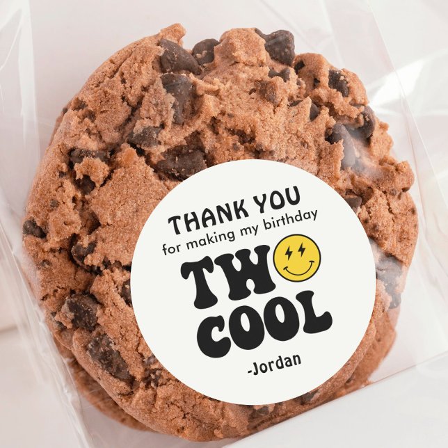 Two Cool 2nd Birthday Thank You Favor Classic Round Sticker (Creator Uploaded)