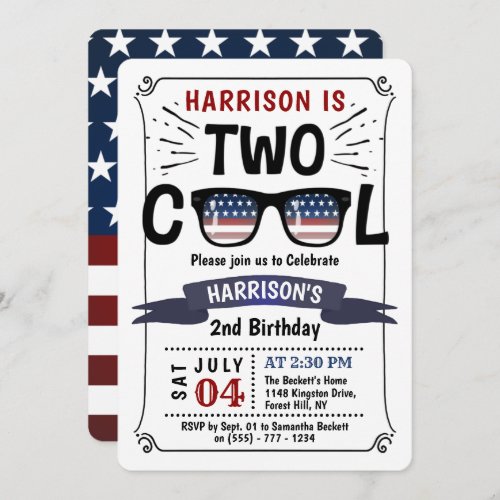 Two Cool 4th Of July Boys 2nd Birthday Invitation