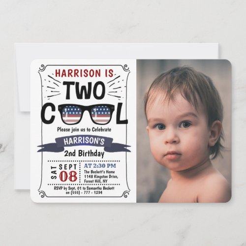 Two Cool 4th Of July Boys Photo 2nd Birthday Invitation