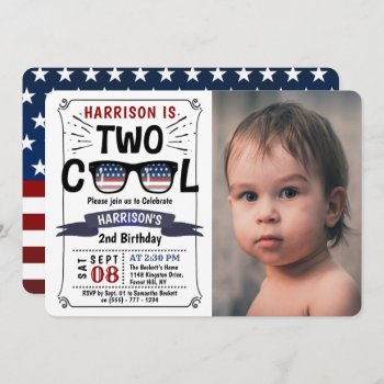 Two Cool 4th Of July Boys Photo 2nd Birthday Invitation by Invitation_Republic at Zazzle