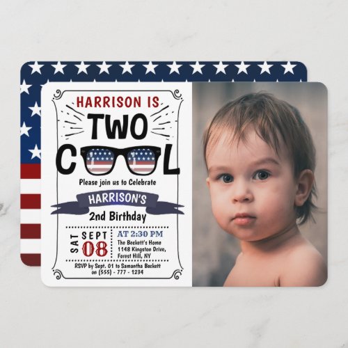 Two Cool 4th Of July Boys Photo 2nd Birthday Invitation