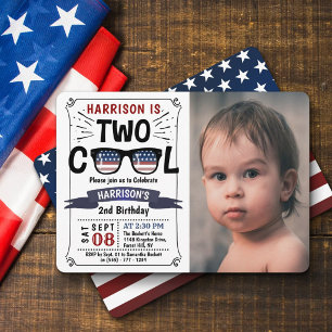 Two Cool 4th Of July Boys Photo 2nd Birthday Invitation