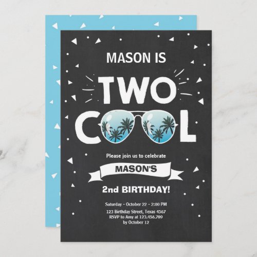 Two Cool birthday invitation boy 2nd birthday Blue