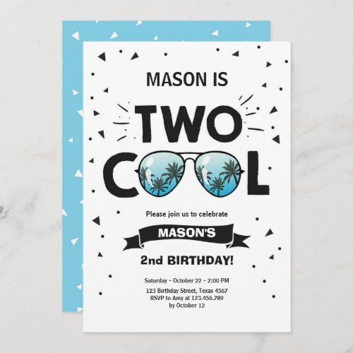 Two Cool birthday invitation boy 2nd birthday Blue