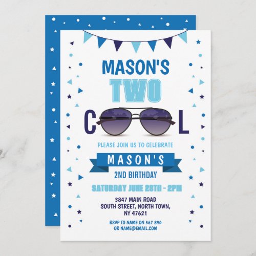 Two Cool Birthday Sunglasses Summer Boys Shades Invitation