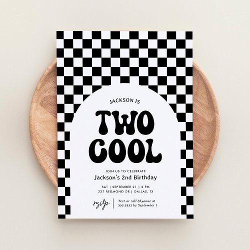Two Cool Black and White Checker 2nd Birthday Invitation