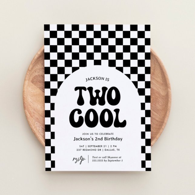Two Cool Black and White Checker 2nd Birthday Invitation (Creator Uploaded)