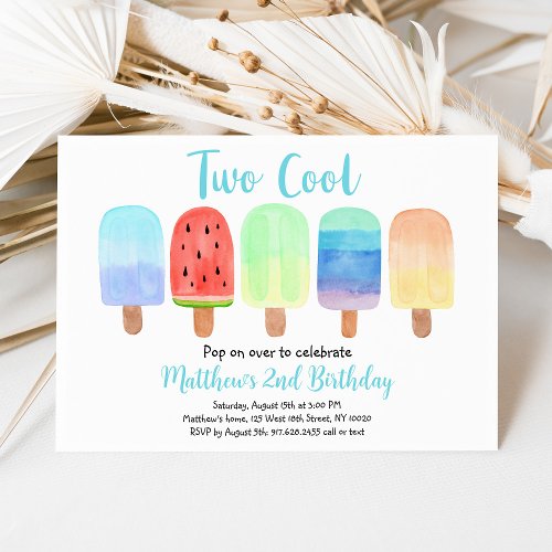 Two Cool Blue Popsicle Birthday Invitation