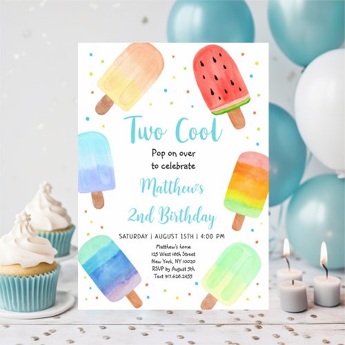 Two Cool Blue Popsicle Birthday Invitation