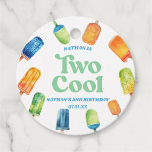Two Cool Blue Retro Popsicle 2nd Birthday Party Favor Tags