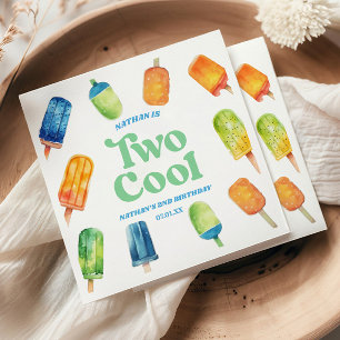 Two Cool Blue Retro Popsicle 2nd Birthday Party Napkins