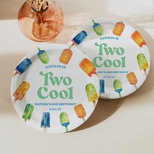Two Cool Blue Retro Popsicle 2nd Birthday Party Paper Plates