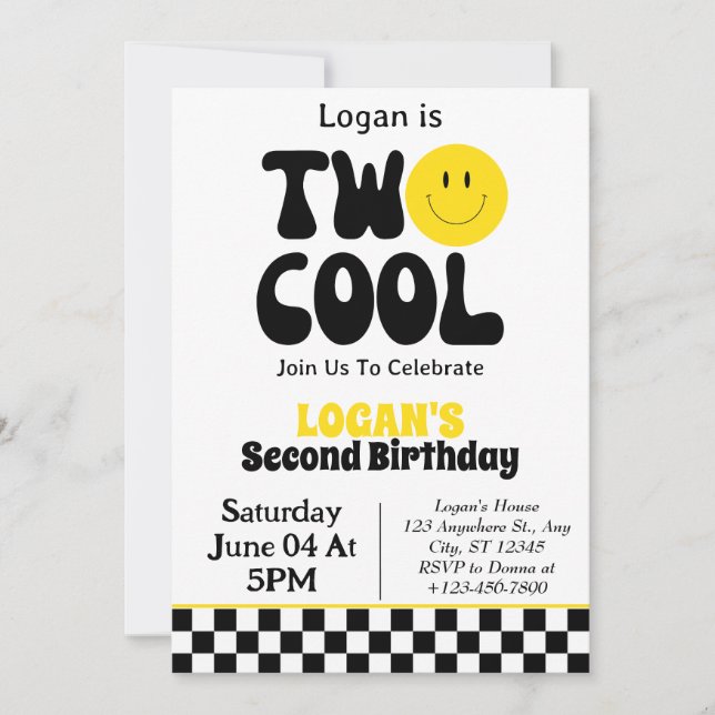 Two Cool Boy 2nd Birthday Party Invitation (Front)
