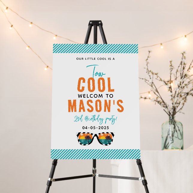 Two Cool Boy 2nd Birthday Party Welcome Foam Board (In Situ (Stand))
