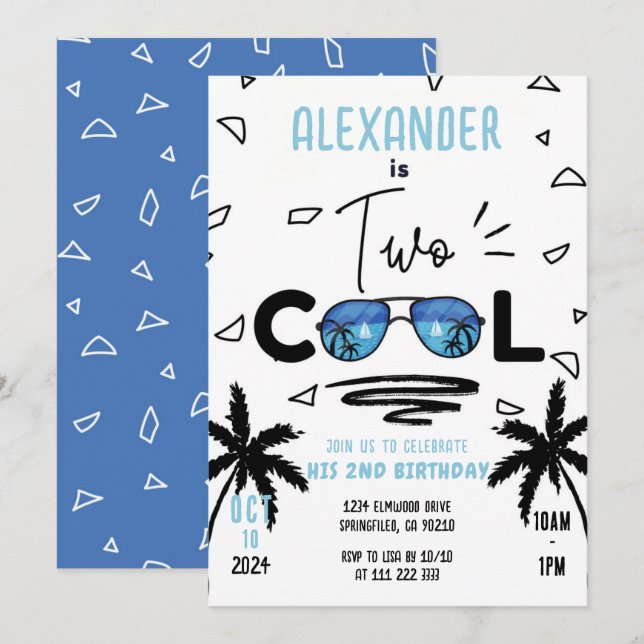 Two Cool Boy 2nd Summer Birthday Sunglasses Invitation (Front/Back)