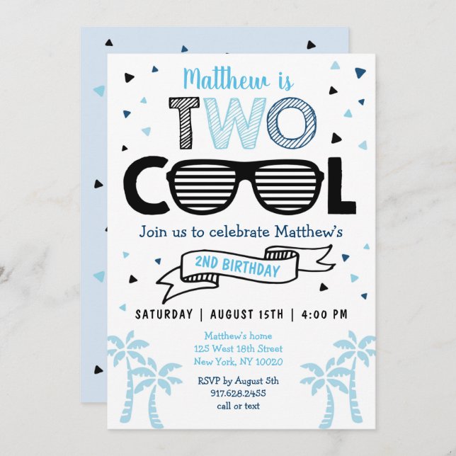 Two Cool Boy Summer Birthday Invitation (Front/Back)