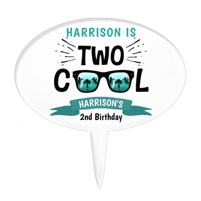 Two Cool Boys 2nd Birthday Cake Topper (Front)