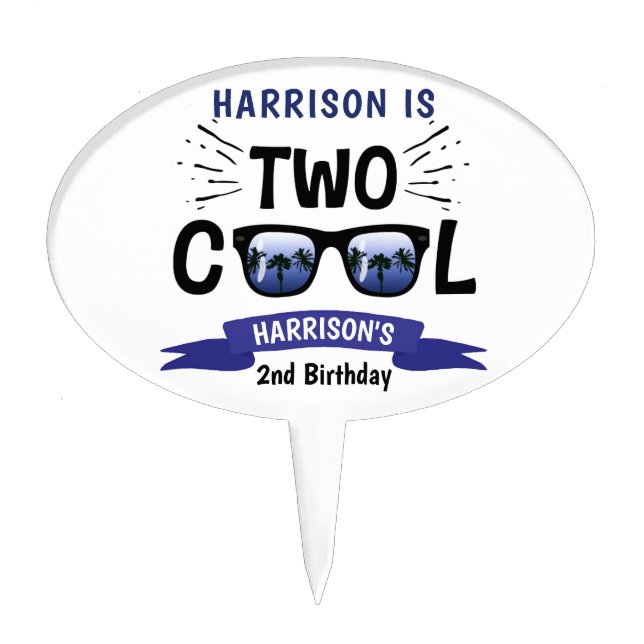 Two Cool Boys 2nd Birthday Cake Topper (Front)