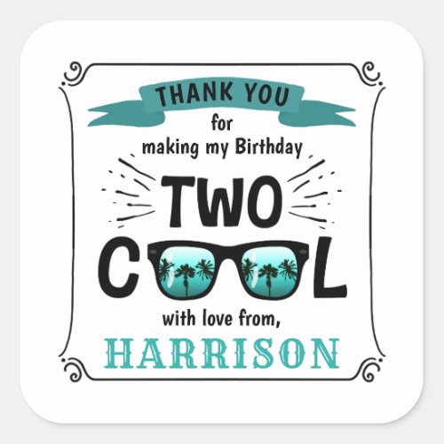 Two Cool Boys 2nd Birthday Party Favor Square Sticker