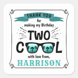Two Cool Boys 2nd Birthday Party Favor Square Sticker