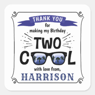 Two Cool Boys 2nd Birthday Party Favor Square Sticker