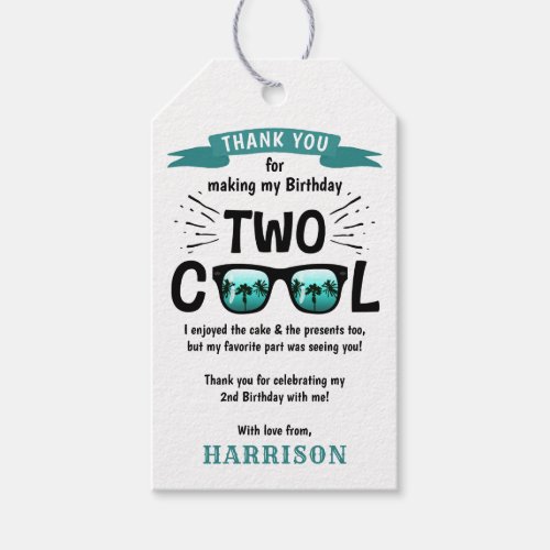 Two Cool Boys 2nd Birthday Party Thank You Gift Tags