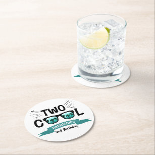 Two Cool Boys 2nd Birthday Round Paper Coaster