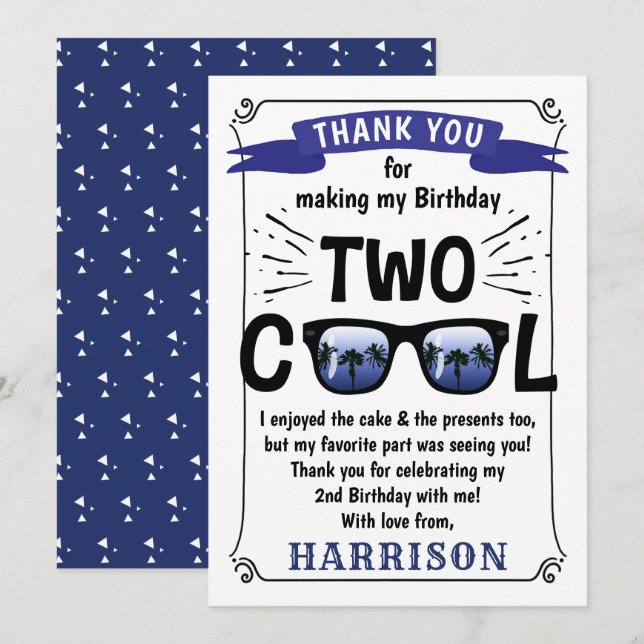 Two Cool Boys 2nd Birthday Thank You Card (Front/Back)