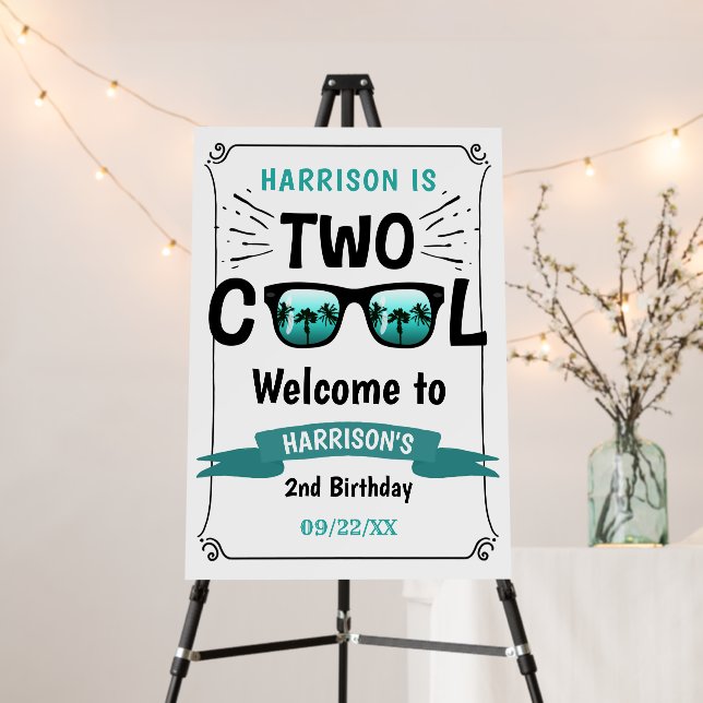 Two Cool Boys 2nd Birthday Welcome Sign (In Situ (Stand))